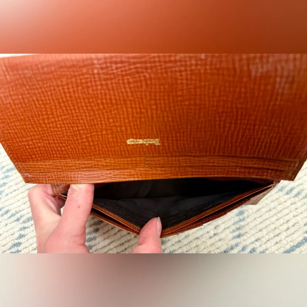 BURRBERRYS Vintage Rare 90’s Unisex Brown Textured Leather Long Bifold Wallet
